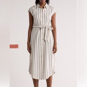 Striped Button-Down Midi Dress